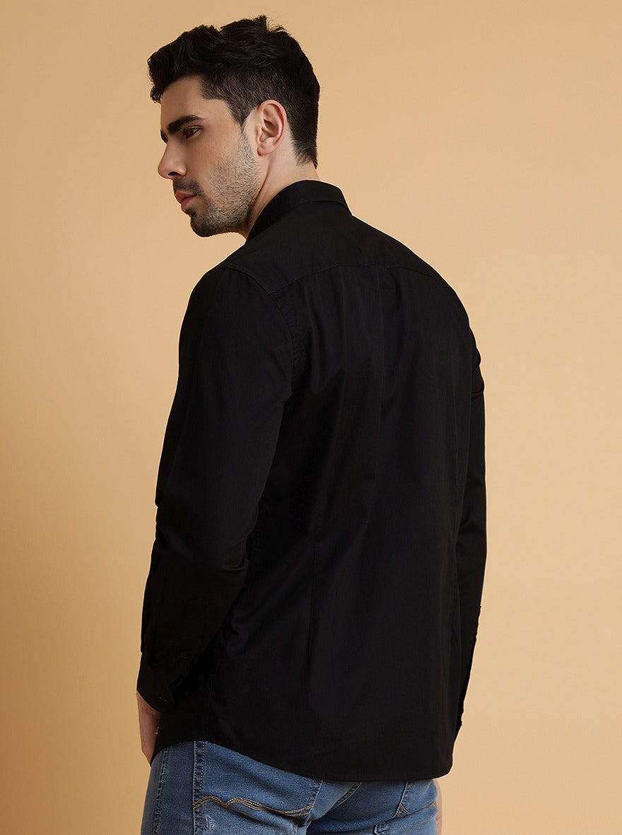 Black Solid Slim Fit Semi Casual Shirt | JadeBlue
