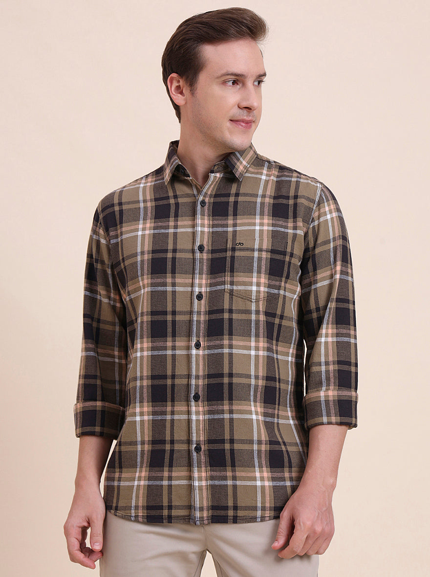 Brown Checked Slim Fit Casual Shirt | JadeBlue