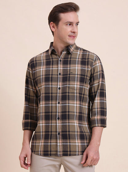 Brown Checked Slim Fit Casual Shirt | JadeBlue