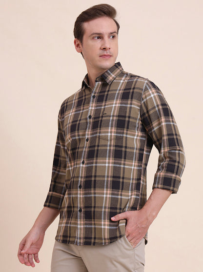 Brown Checked Slim Fit Casual Shirt | JadeBlue