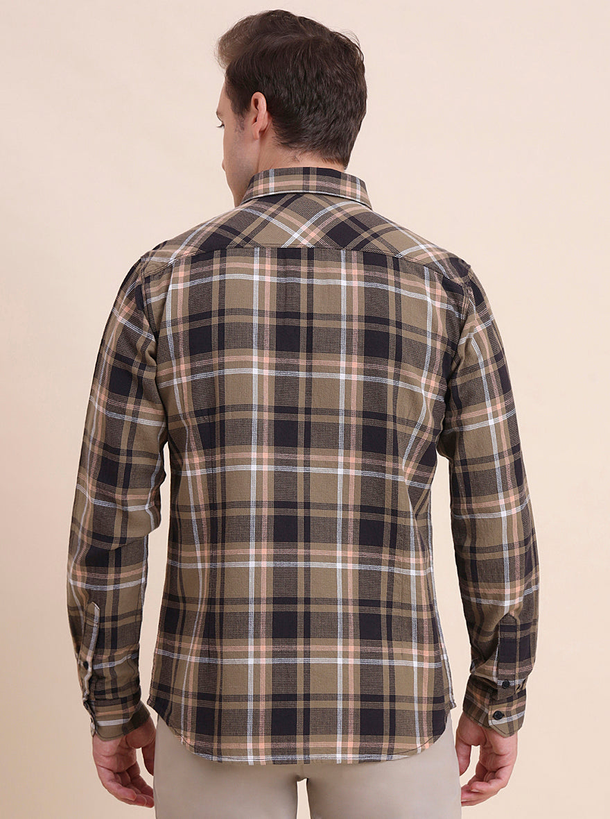 Brown Checked Slim Fit Casual Shirt | JadeBlue