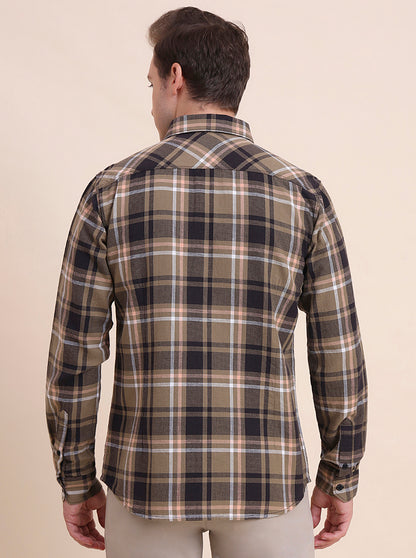 Brown Checked Slim Fit Casual Shirt | JadeBlue