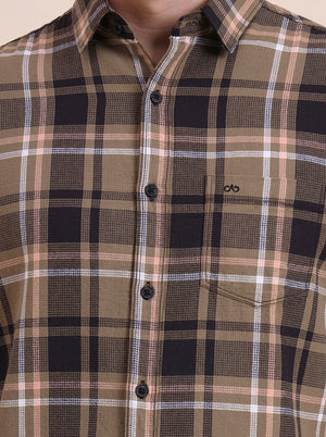 Brown Checked Slim Fit Casual Shirt | JadeBlue