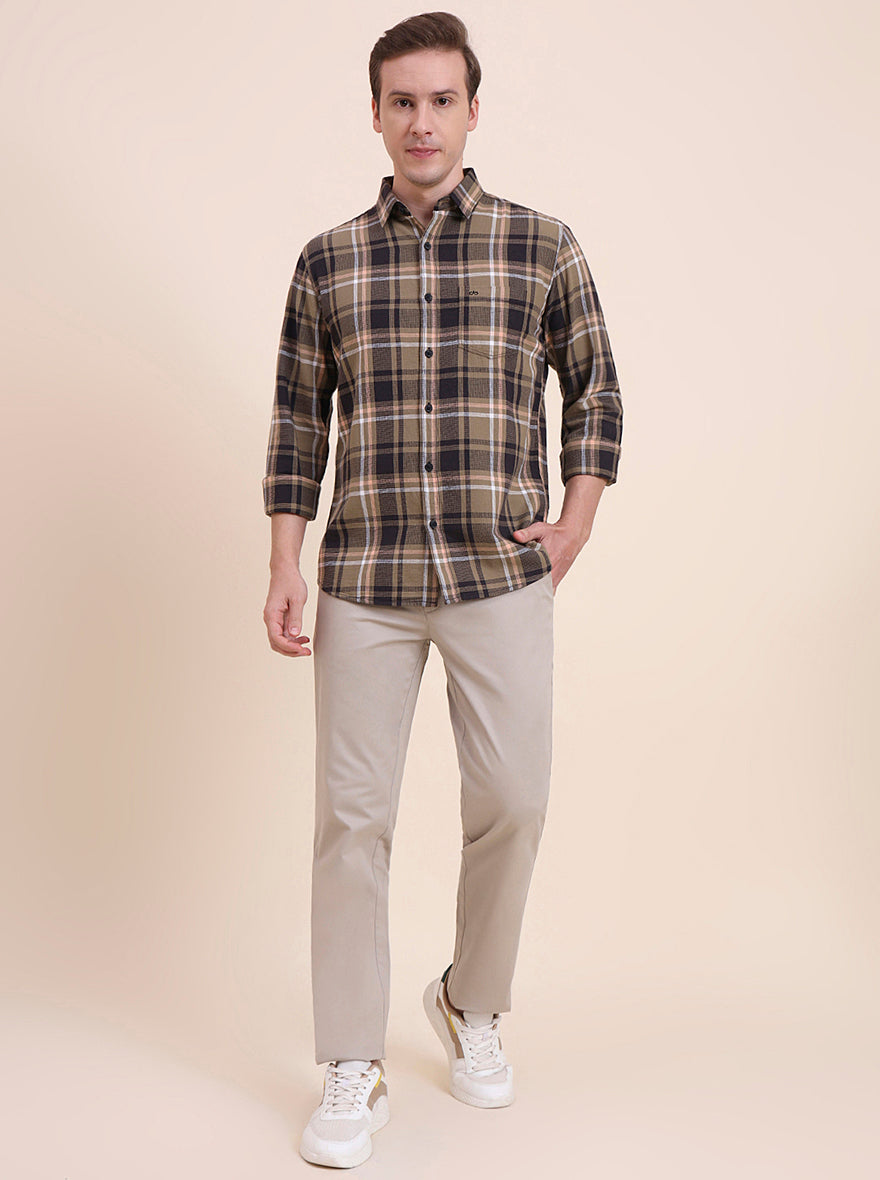 Brown Checked Slim Fit Casual Shirt | JadeBlue