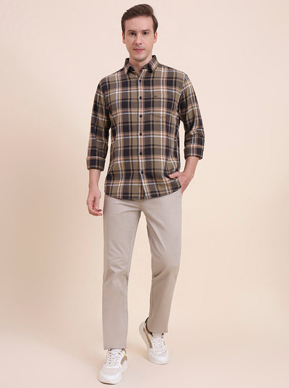 Brown Checked Slim Fit Casual Shirt | JadeBlue