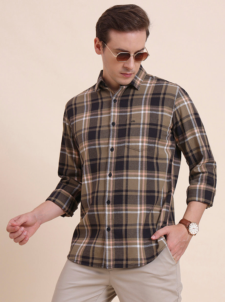 Brown Checked Slim Fit Casual Shirt | JadeBlue