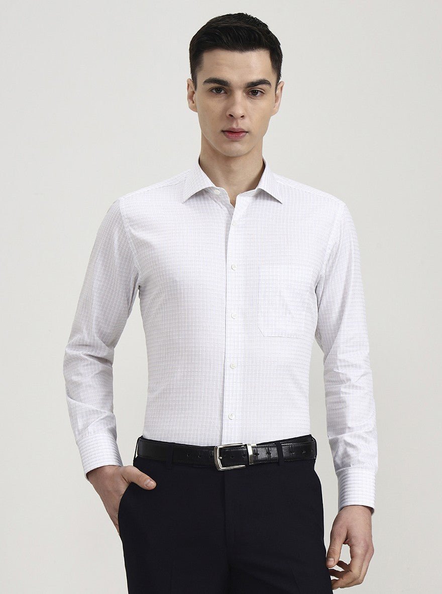 White & Blue Checked Slim Fit Formal Shirt | JadeBlue Super Luxe