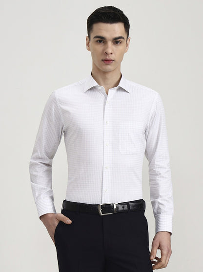 White & Blue Checked Slim Fit Formal Shirt | JadeBlue Super Luxe
