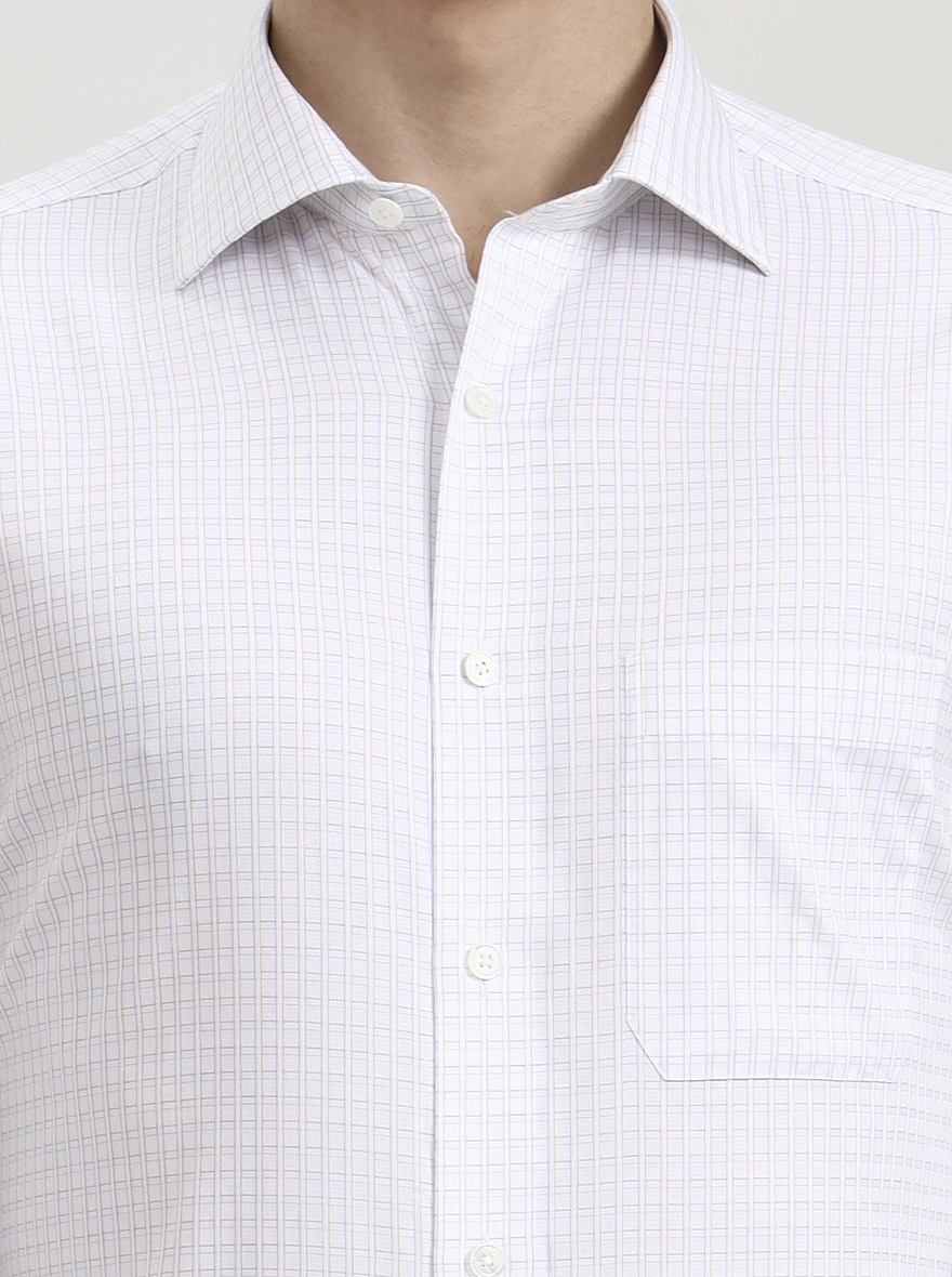 White & Blue Checked Slim Fit Formal Shirt | JadeBlue Super Luxe