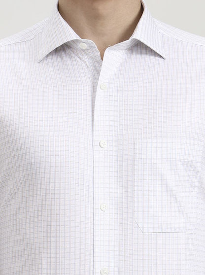 White & Blue Checked Slim Fit Formal Shirt | JadeBlue Super Luxe