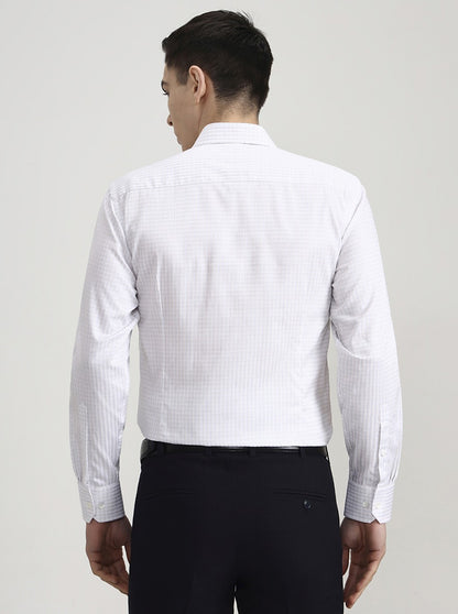 White & Blue Checked Slim Fit Formal Shirt | JadeBlue Super Luxe