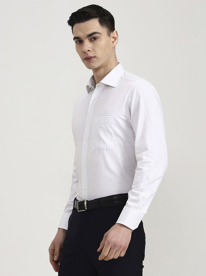 White & Blue Checked Slim Fit Formal Shirt | JadeBlue Super Luxe