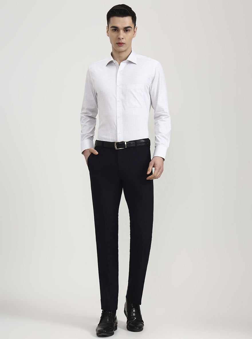 White & Blue Checked Slim Fit Formal Shirt | JadeBlue Super Luxe