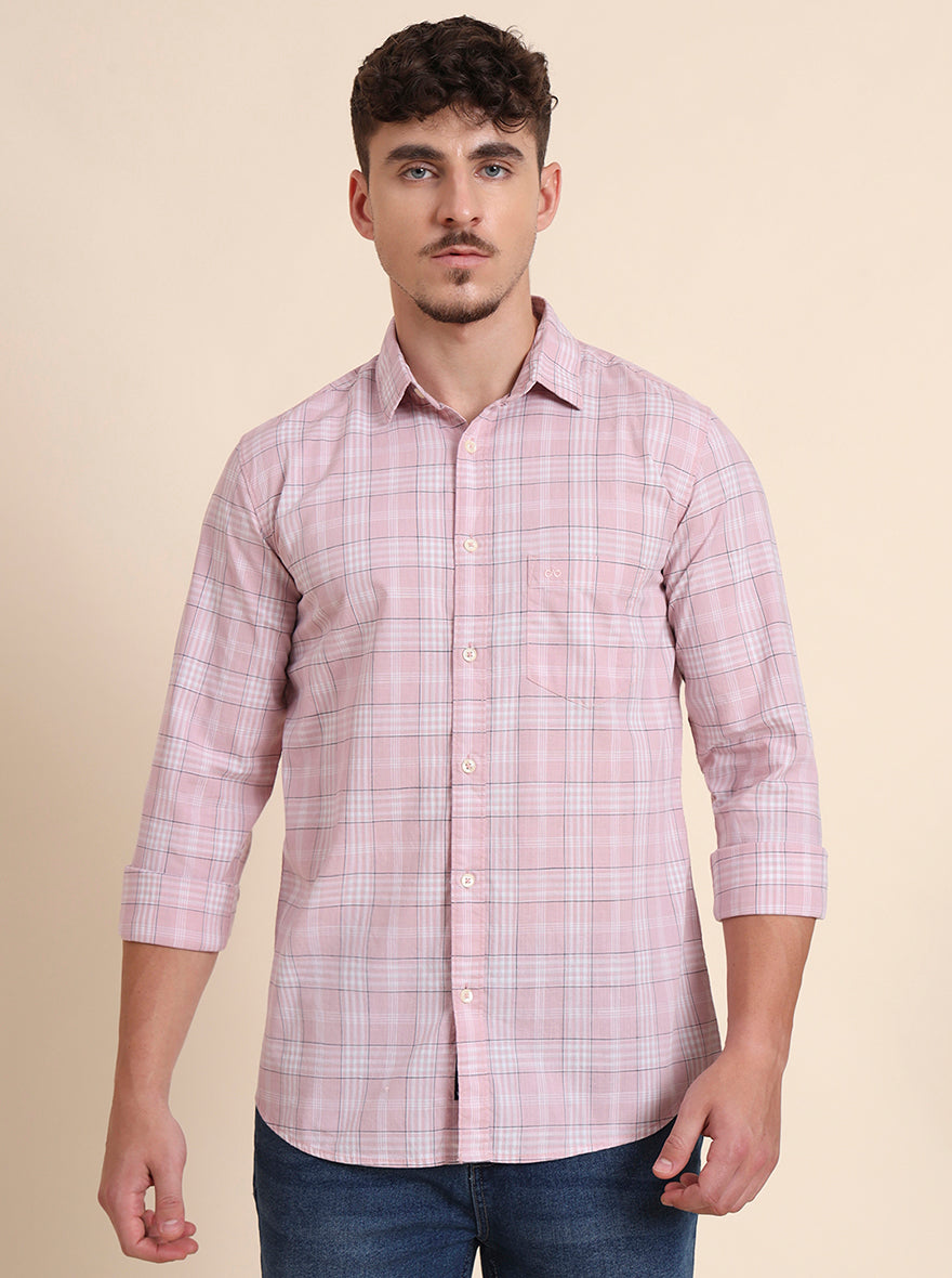 Pink Checked Slim Fit Casual Shirt | JadeBlue
