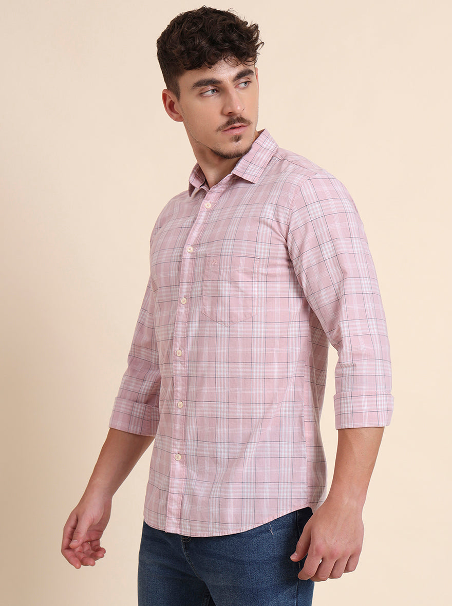 Pink Checked Slim Fit Casual Shirt | JadeBlue