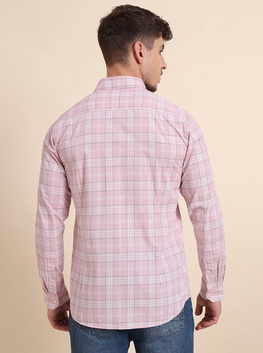 Pink Checked Slim Fit Casual Shirt | JadeBlue