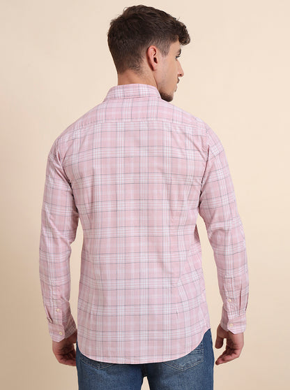 Pink Checked Slim Fit Casual Shirt | JadeBlue