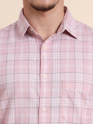 Pink Checked Slim Fit Casual Shirt | JadeBlue