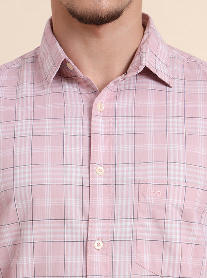 Pink Checked Slim Fit Casual Shirt | JadeBlue