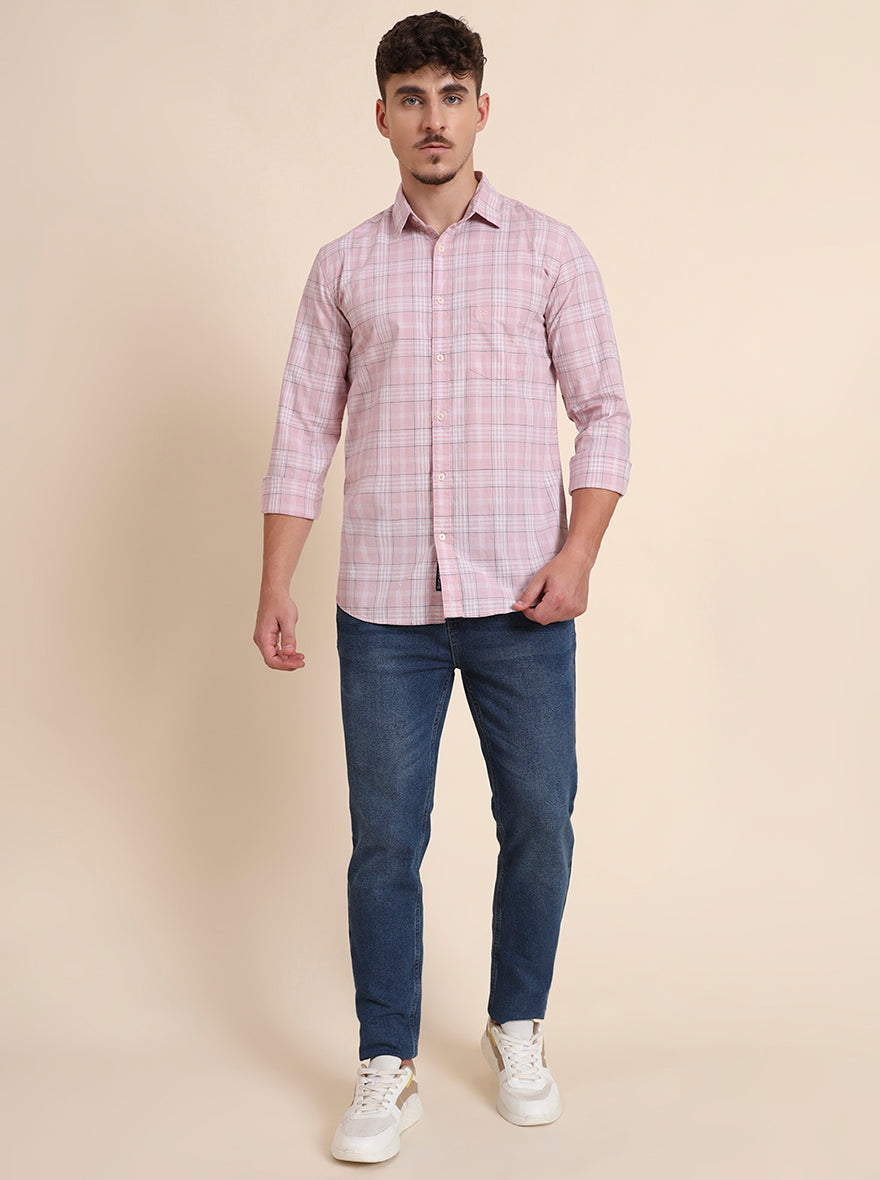 Pink Checked Slim Fit Casual Shirt | JadeBlue