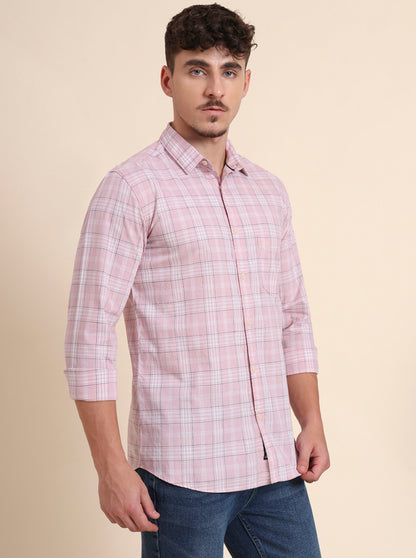Pink Checked Slim Fit Casual Shirt | JadeBlue