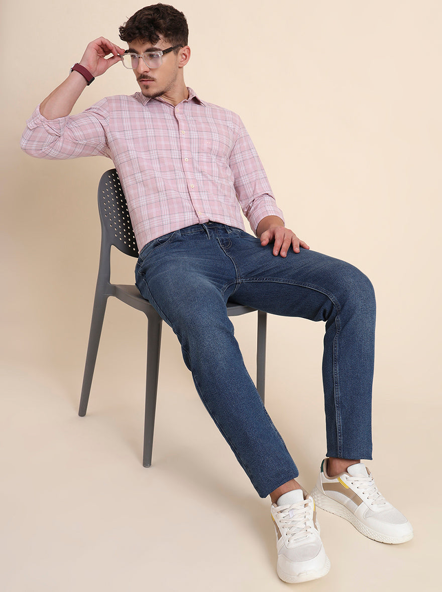 Pink Checked Slim Fit Casual Shirt | JadeBlue