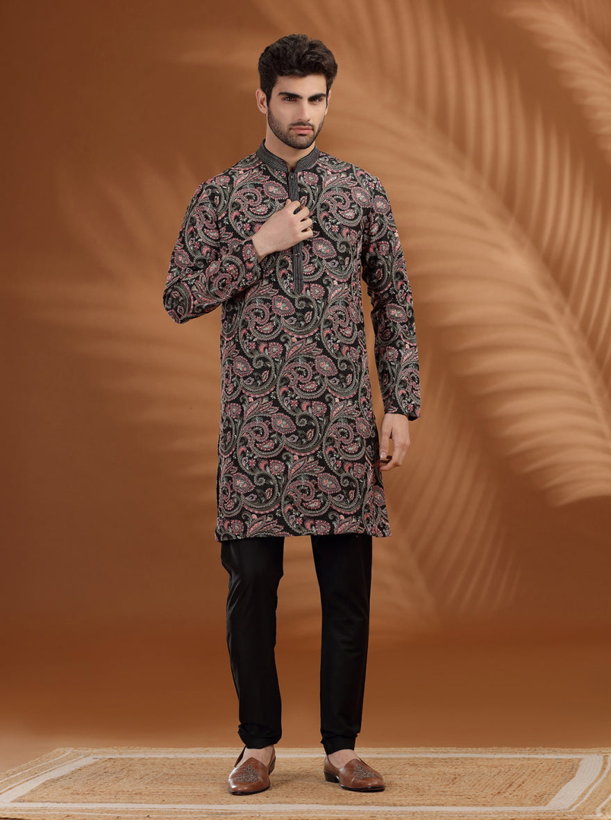 Charcol Black Embroidered  Kurta Pajama | TULA