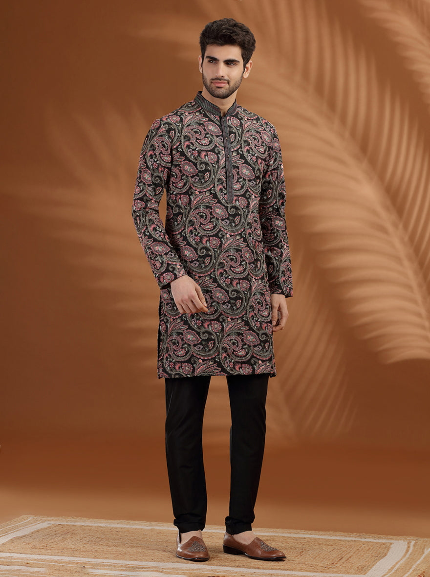Charcol Black Embroidered  Kurta Pajama | TULA
