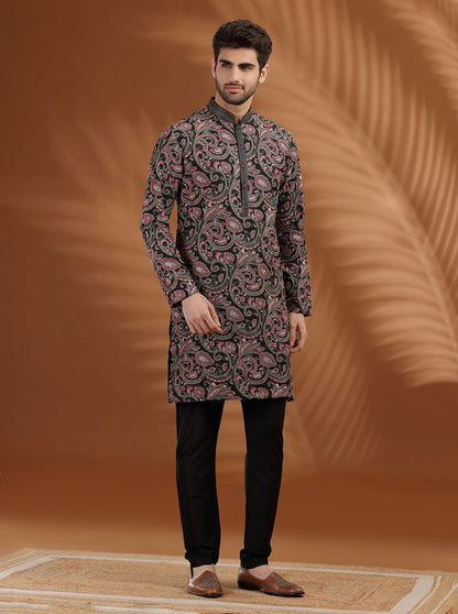Charcol Black Embroidered  Kurta Pajama | TULA