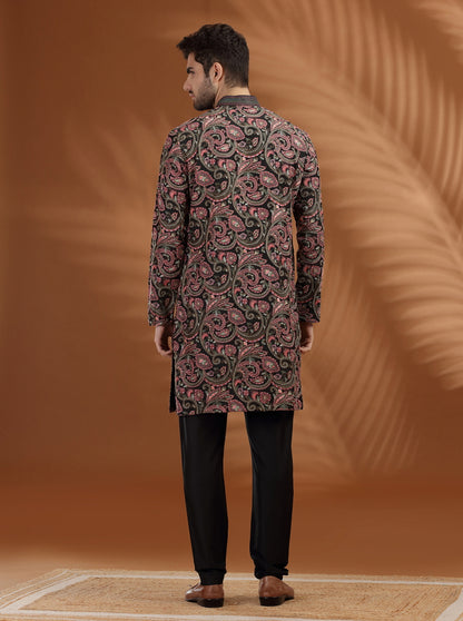 Charcol Black Embroidered  Kurta Pajama | TULA