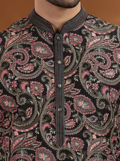 Charcol Black Embroidered  Kurta Pajama | TULA