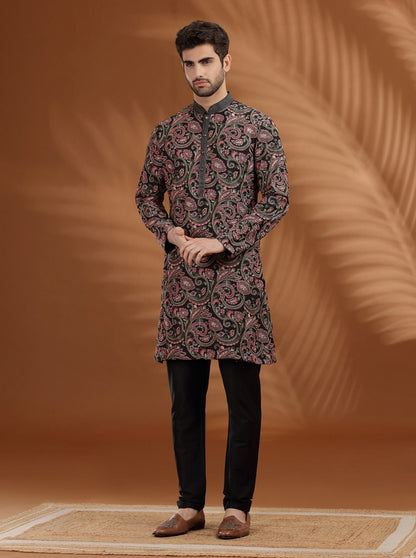 Charcol Black Embroidered  Kurta Pajama | TULA