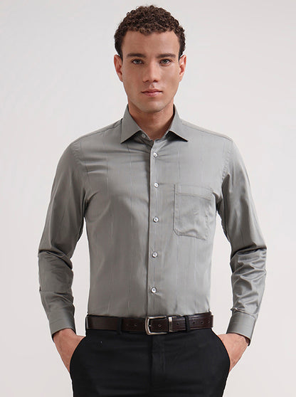 Grey & Cement Base  Striped Slim Fit Formal Shirt | Metal