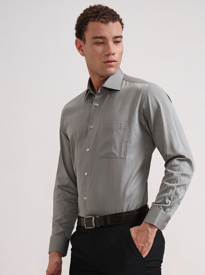 Grey & Cement Base  Striped Slim Fit Formal Shirt | Metal