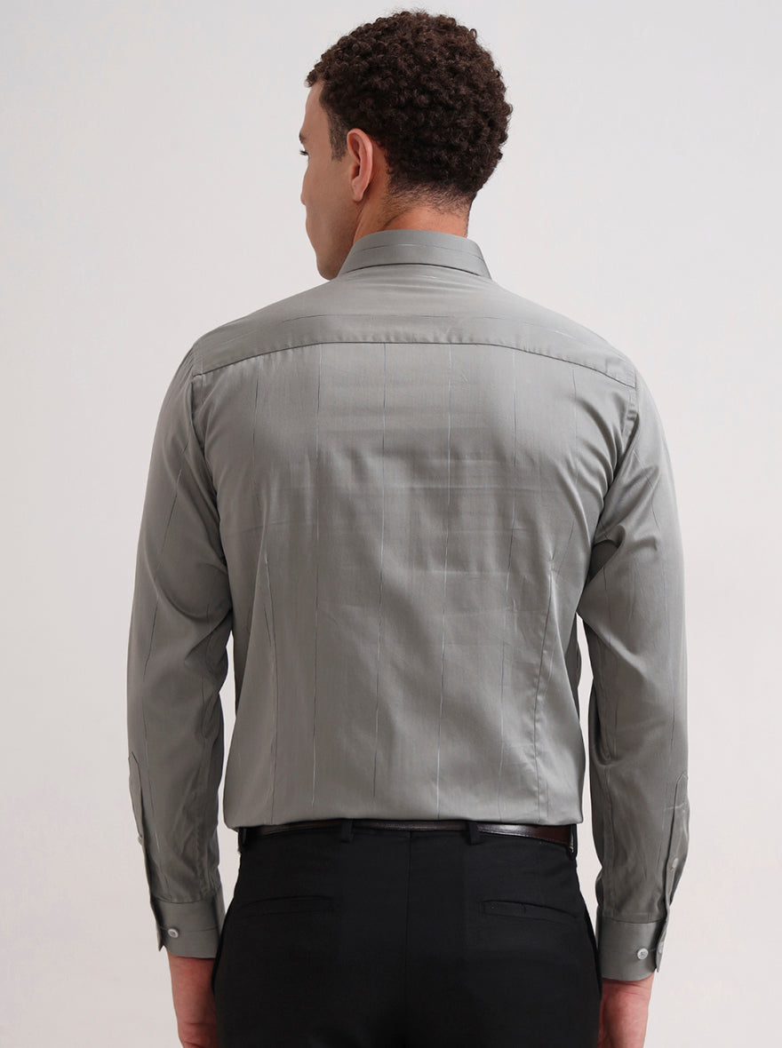 Grey & Cement Base  Striped Slim Fit Formal Shirt | Metal