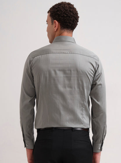 Grey & Cement Base  Striped Slim Fit Formal Shirt | Metal