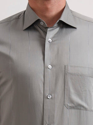 Grey & Cement Base  Striped Slim Fit Formal Shirt | Metal