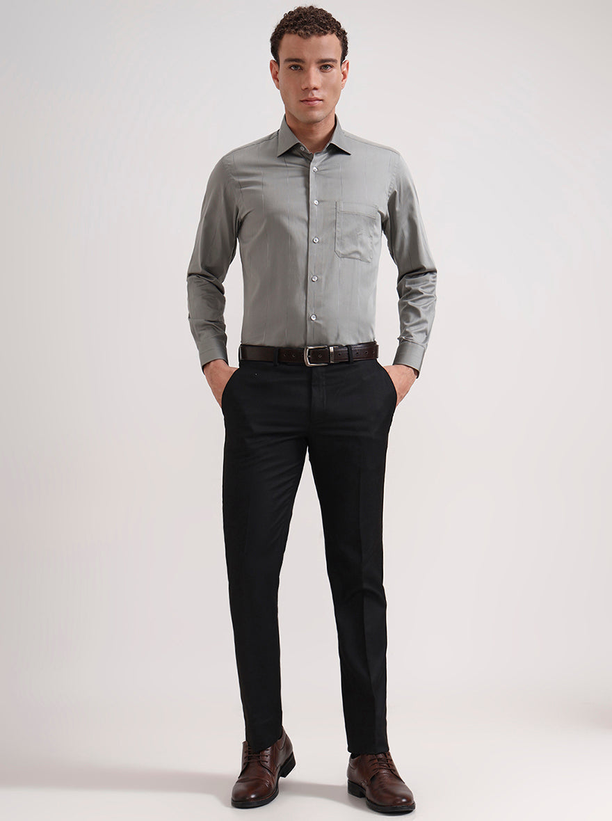 Grey & Cement Base  Striped Slim Fit Formal Shirt | Metal