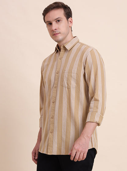 Khaki Striped Slim Fit Casual Shirt | JadeBlue