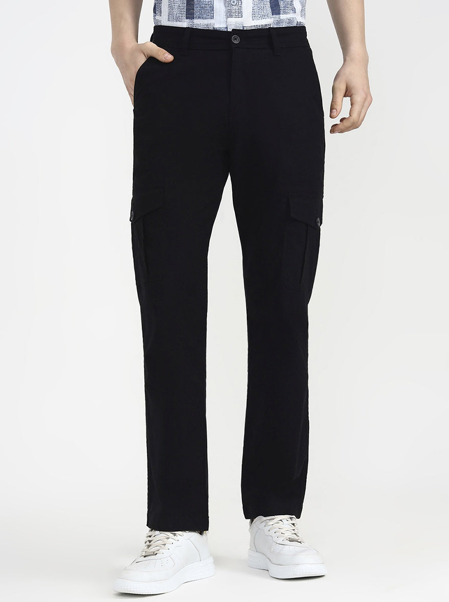 Black Solid Slim Fit Cargo Pant | Greenfibre
