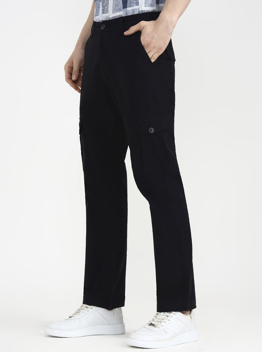 Black Solid Slim Fit Cargo Pant | Greenfibre