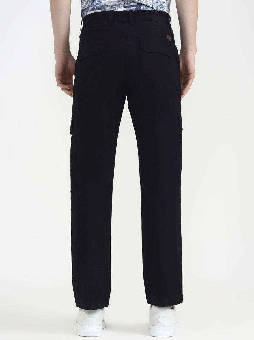 Black Solid Slim Fit Cargo Pant | Greenfibre