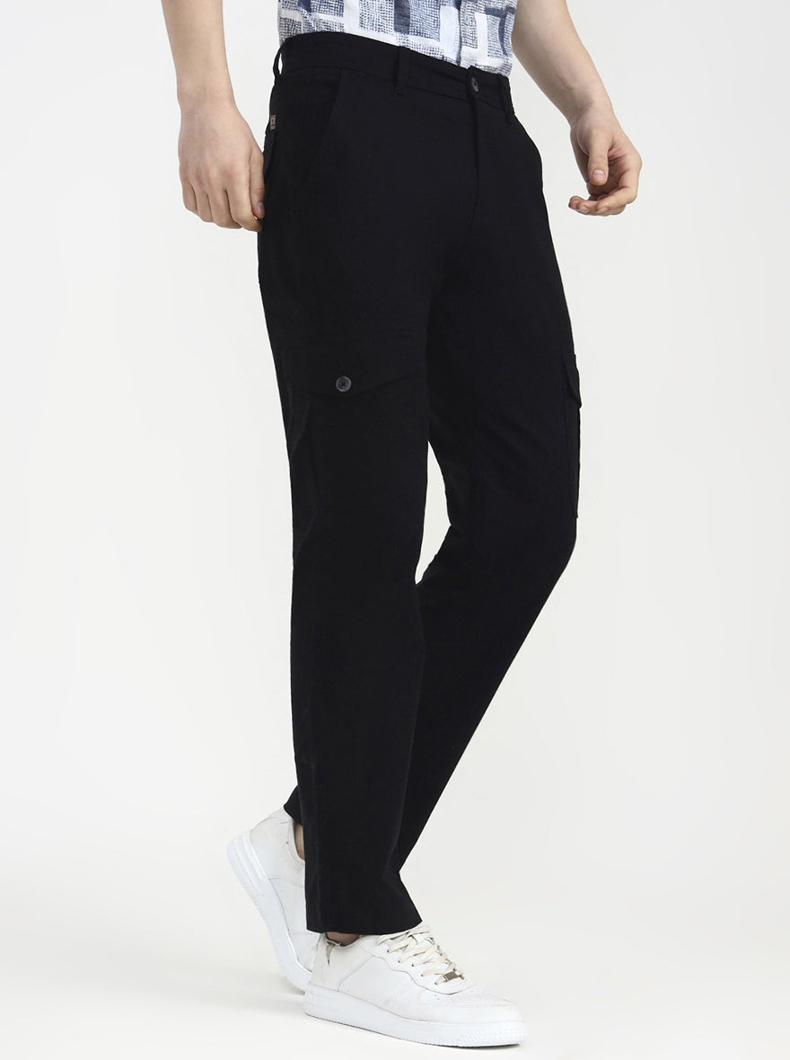 Black Solid Slim Fit Cargo Pant | Greenfibre