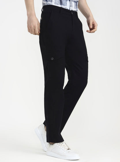 Black Solid Slim Fit Cargo Pant | Greenfibre