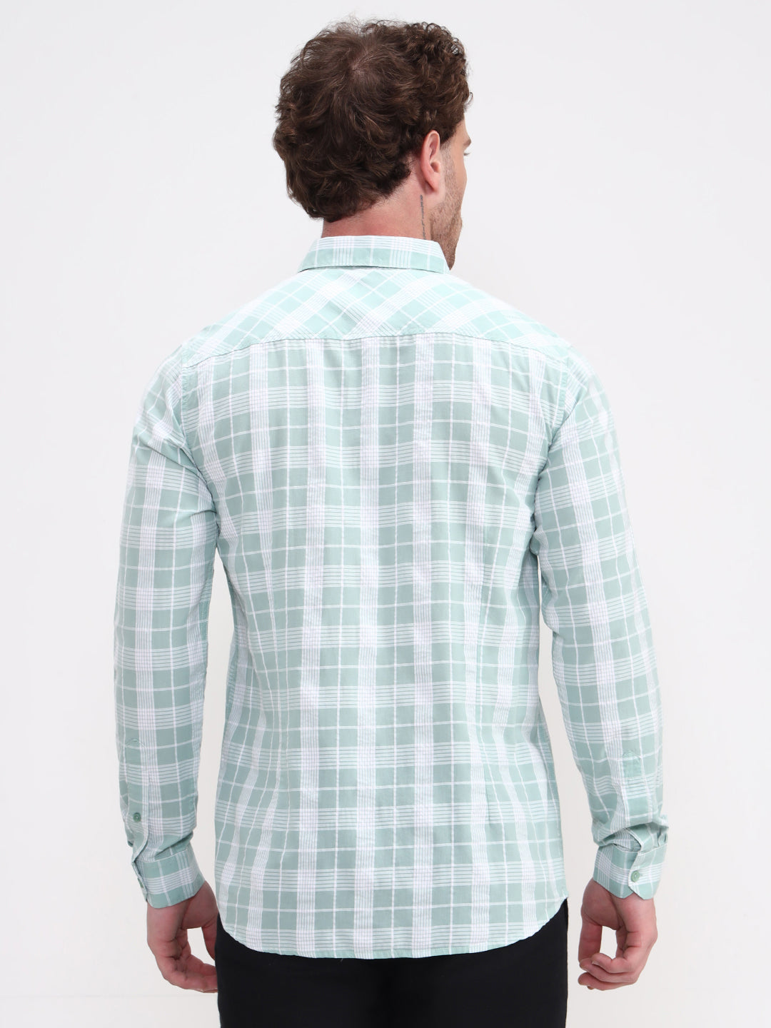 Mint Green Checked Slim Fit Casual Shirt | JadeBlue