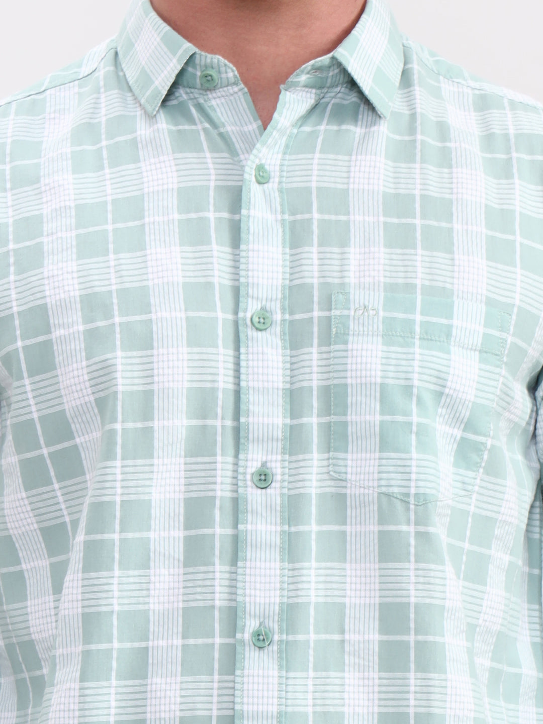 Mint Green Checked Slim Fit Casual Shirt | JadeBlue