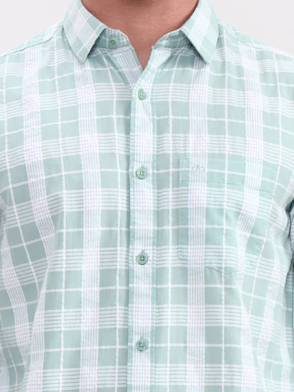Mint Green Checked Slim Fit Casual Shirt | JadeBlue