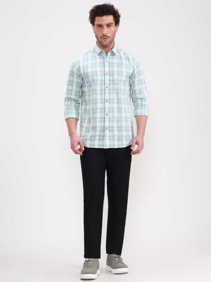 Mint Green Checked Slim Fit Casual Shirt | JadeBlue