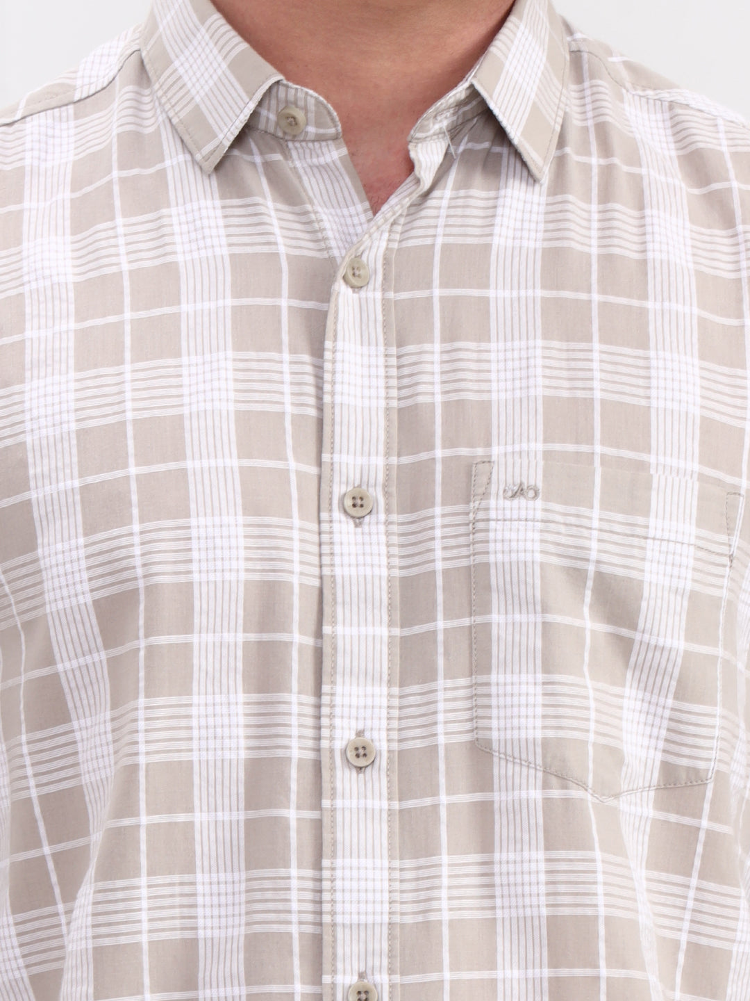 Beige Checked Slim Fit Casual Shirt | JadeBlue