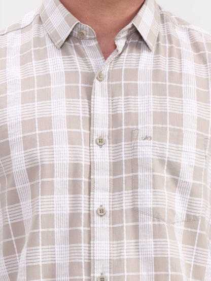 Beige Checked Slim Fit Casual Shirt | JadeBlue